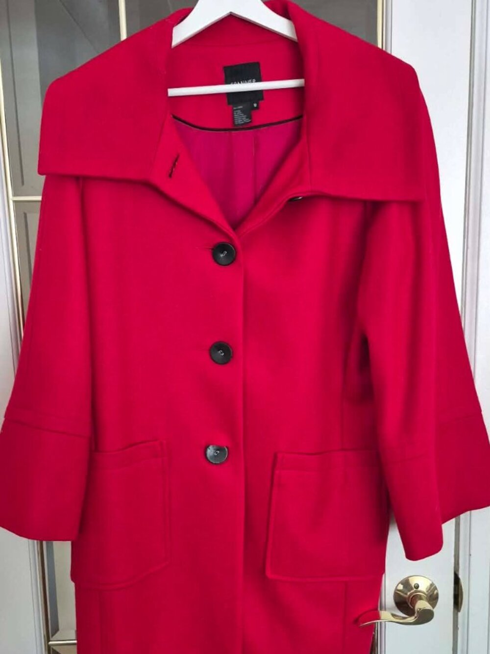 Spanner Red Wool Blend Mid-Length Coat with Oversized Wide Collar